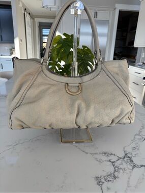 Authentic Gucci Guccissima D-Ring Large Hobo Shoulder Bag Ivory Leather